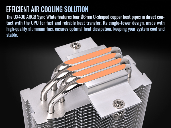 Thermaltake UX400 ARGB White Cooler; 4xØ6mm Copper Heatpipes